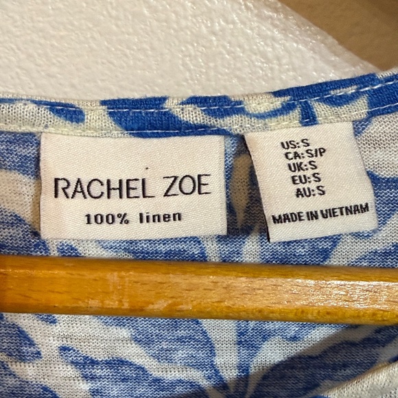 Rachel Zoe Blue and Gray Leaf Print Short Sleeve Top - Picture 3 of 4